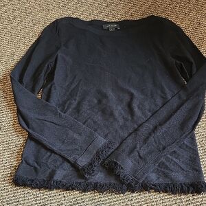 Ann Taylor Elegant Black Knit Sweater With Distressed Hem 💫